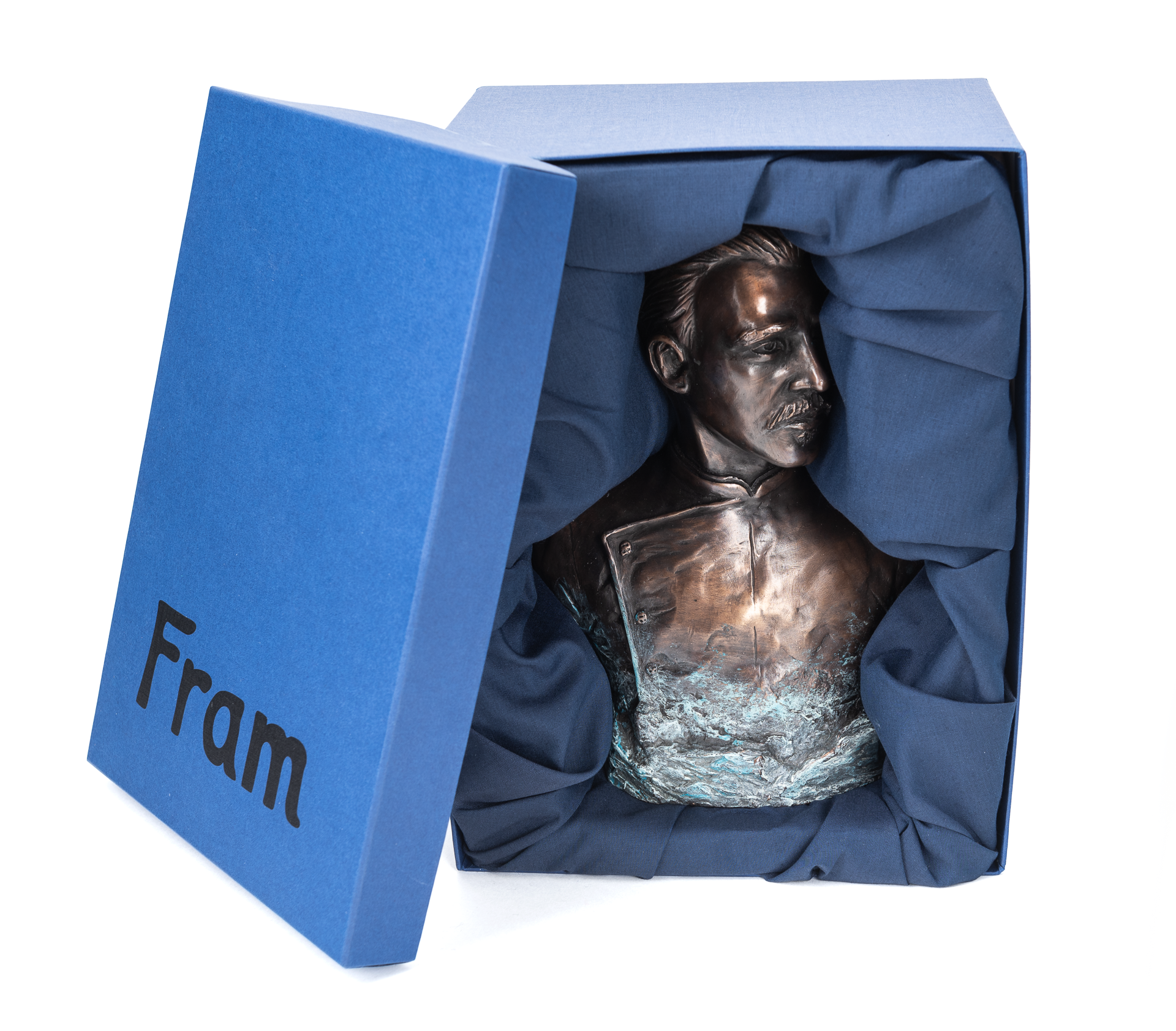 Fridtjof Nansen Bronze Bust With Ice Patina, Box and Sertificate, 19 cm